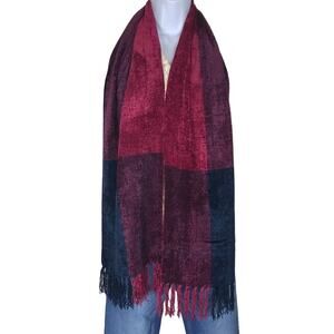 Jeweled Tone Fringed Scarf Magenta Blue
